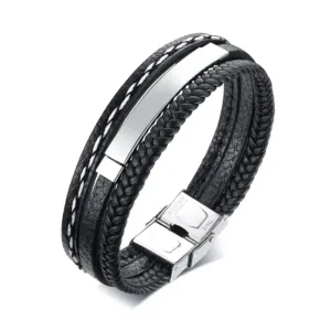 Men&rsquo;s Leather Bracelet Personalised - Photo 1
