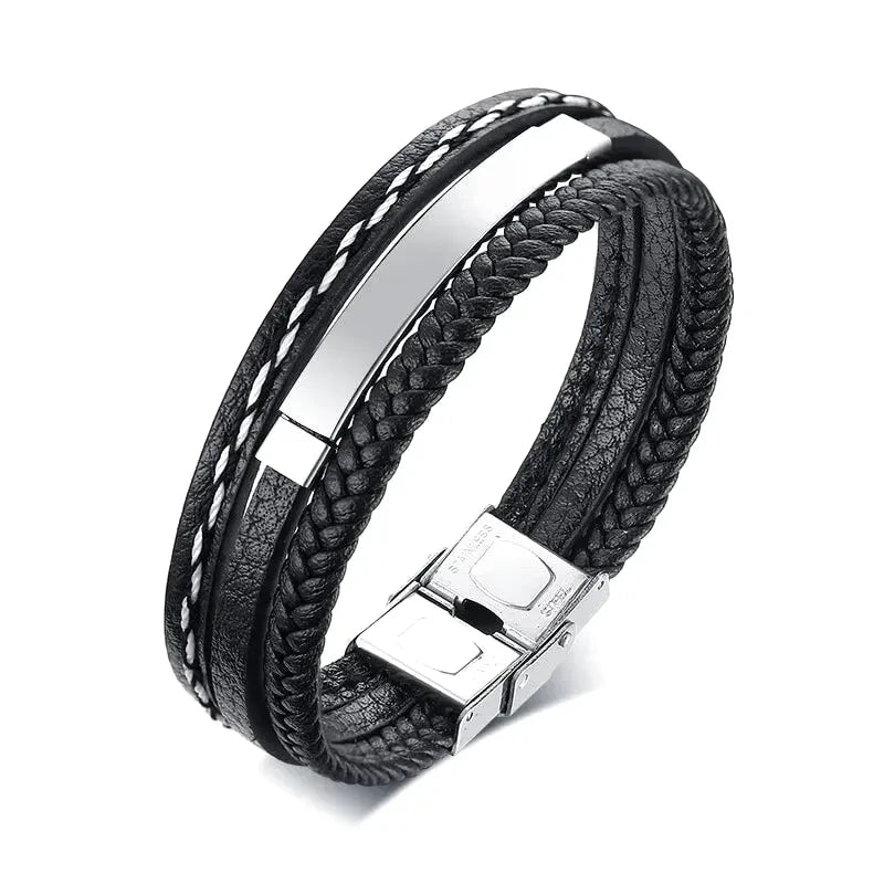 Men&rsquo;s Leather Bracelet Personalised - Photo 1