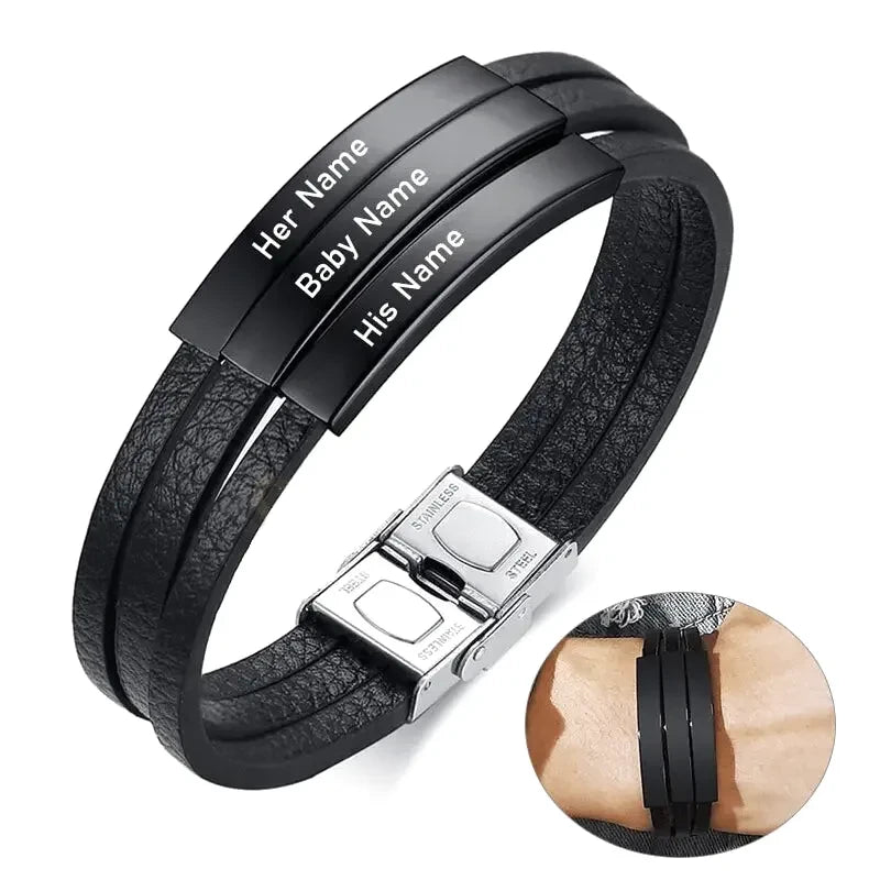 Men&rsquo;s Personalised Leather Bracelet - Photo 1