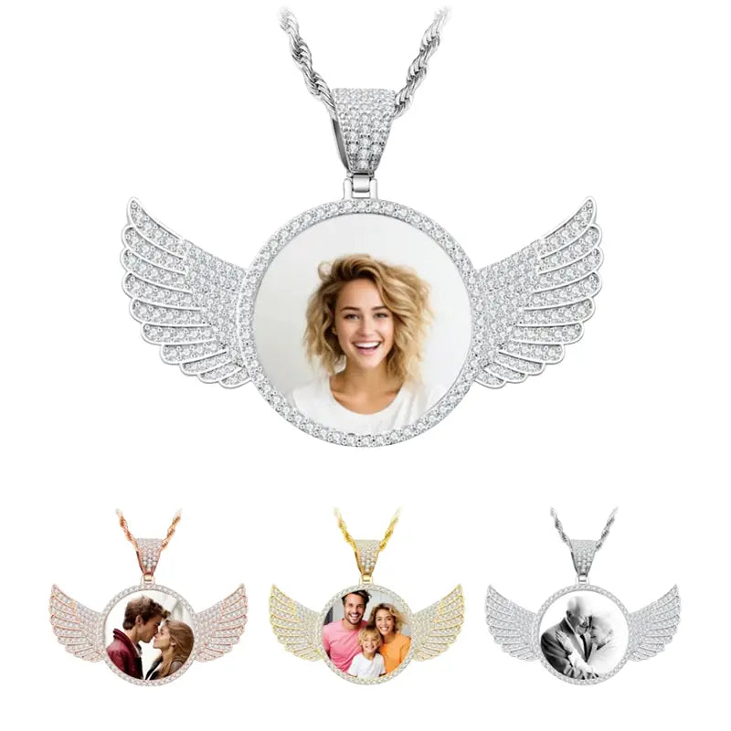 Personalized Photo Necklace with Sparkling Zircons